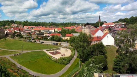 Stadtpanorama von Burg Stargard