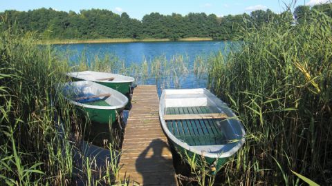 Steganlage mit den Ruderbooten