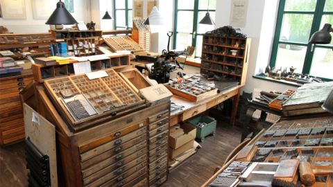 Blick in die Druckwerkstatt des Buchdruckmuseums Krakow am See