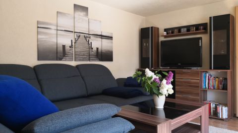 Wohnzimmer mit ausziehbarem Sofa